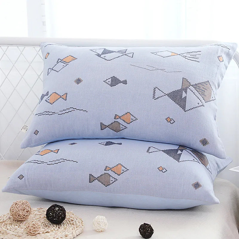 A Pair of Gauze Pillow Case Cotton Pillow Towel Cotton Pillow Case High-end European-style Couple Pillow Case