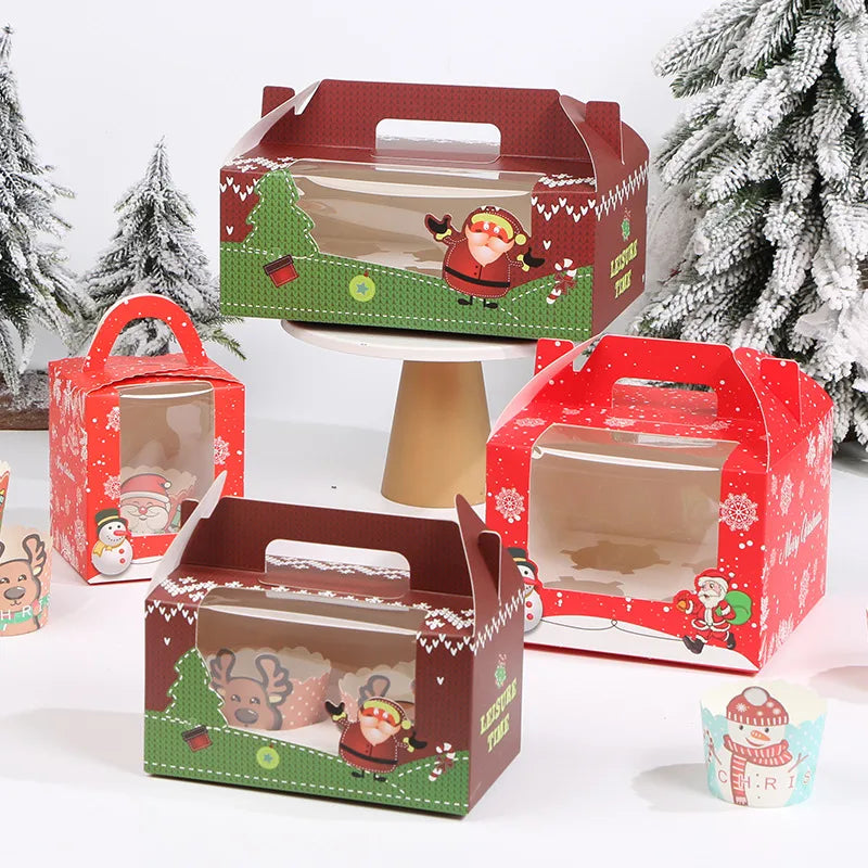 Christmas Handheld Paper Cup Cake Packaging Box Peaceful Fruit Christmas Cupcake Box Baking Supplies Packaging Box