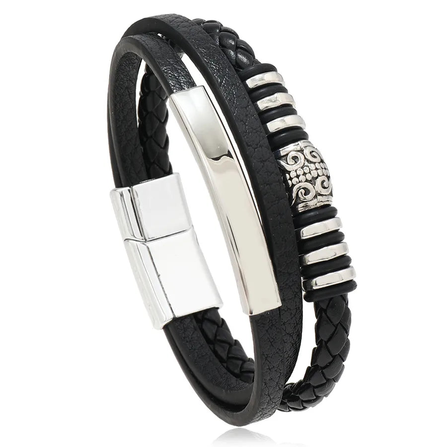 Hip-Hop Color Block Pu Leather Alloy Asymmetrical Handmade Men's Bangle