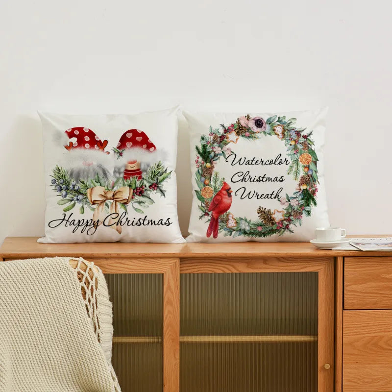 Christmas Casual Christmas Tree Santa Claus Letter short plush Pillow Cases Couch & Sofa Decor