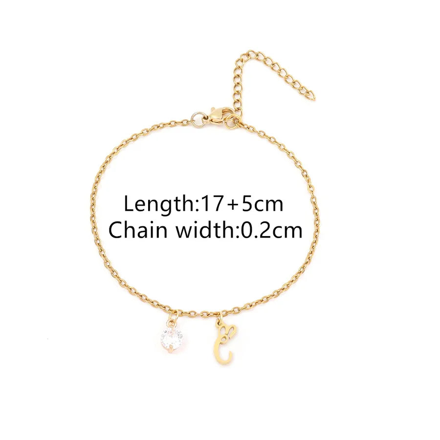 Wholesale Jewelry Elegant Simple Style Classic Style Letter Heart Shape 201 Stainless Steel Copper Artificial Crystal cable chain Bracelets