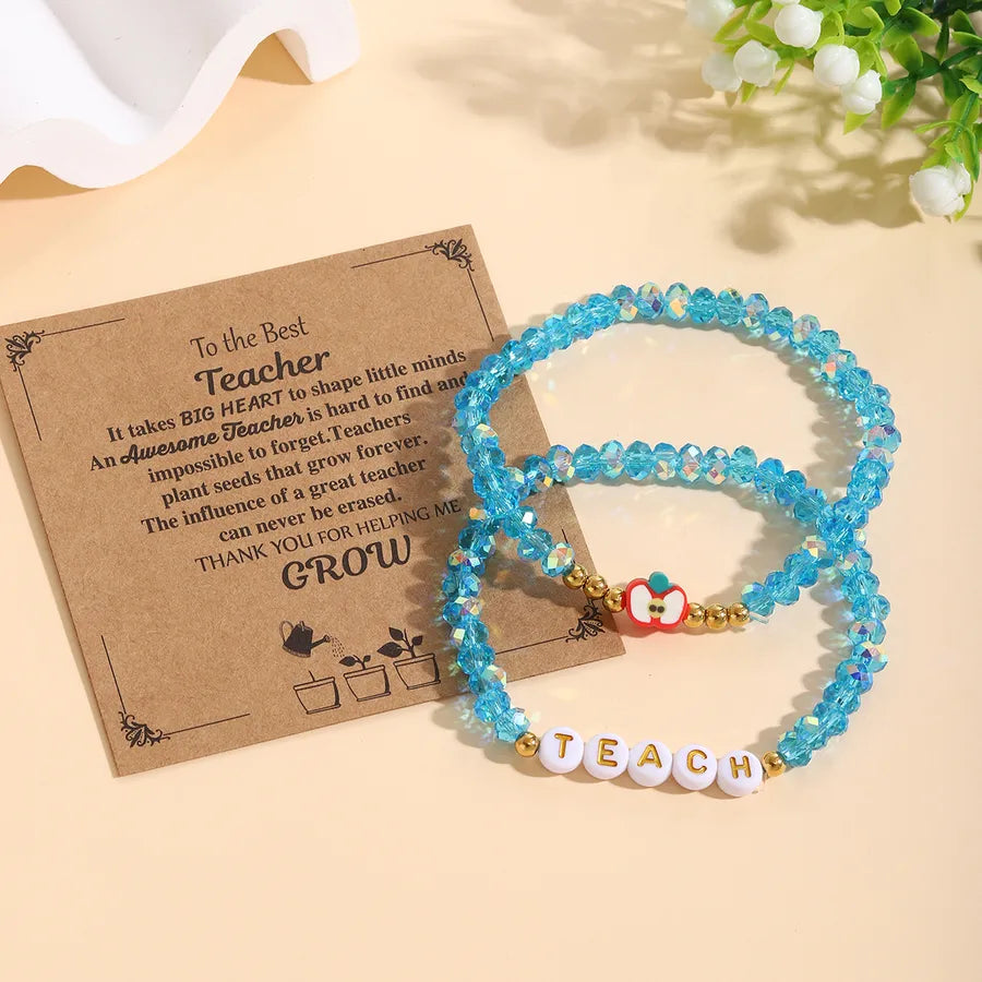 Elastic Apple Beaded Bracelet Set Thank You Teacher Gift Teacher's Day Educational Workers Present Casual Cute Acrylic Jewelry