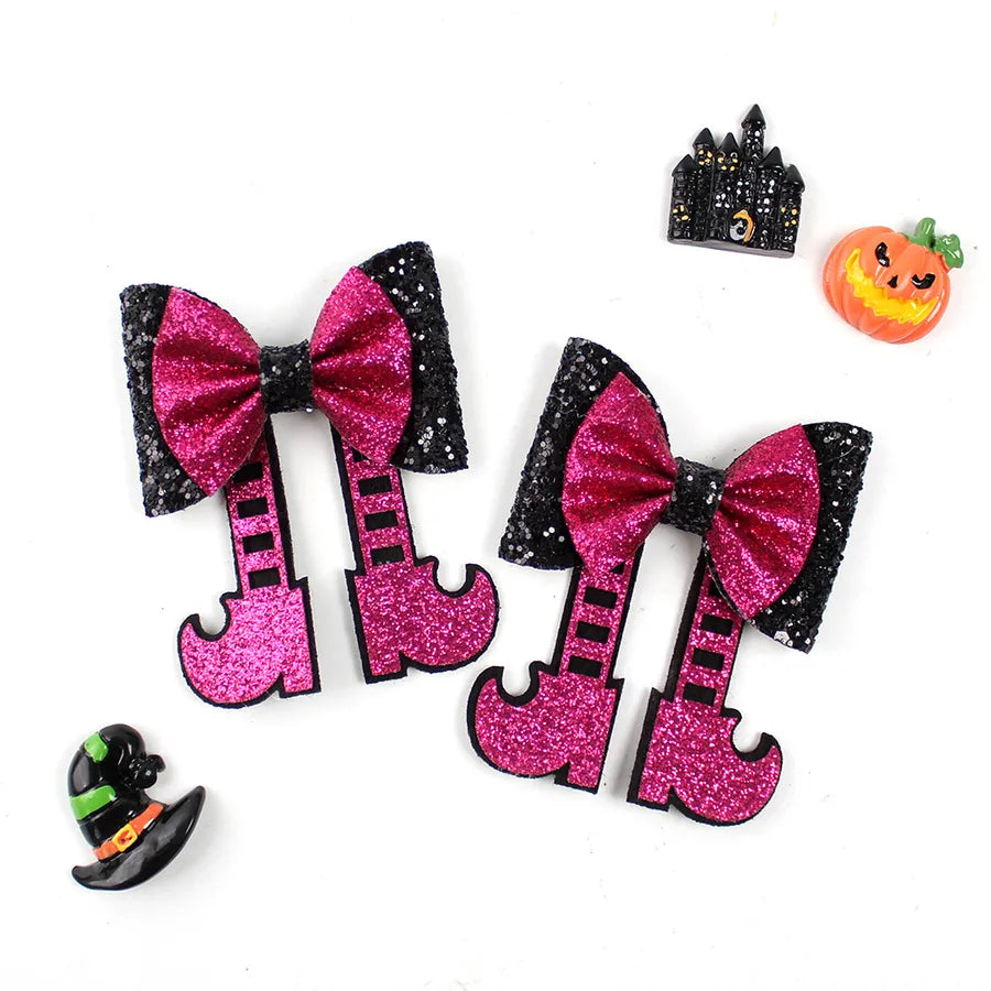 Creative Halloween Glitter Boots Butterfly Knot Hair Clip Children's Funny Hair Accessories Sparkling Boot Pattern Fabric Hair Decorations