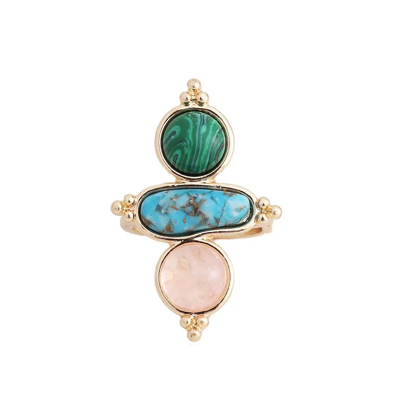 vintage style geometric alloy inlay natural stone rings