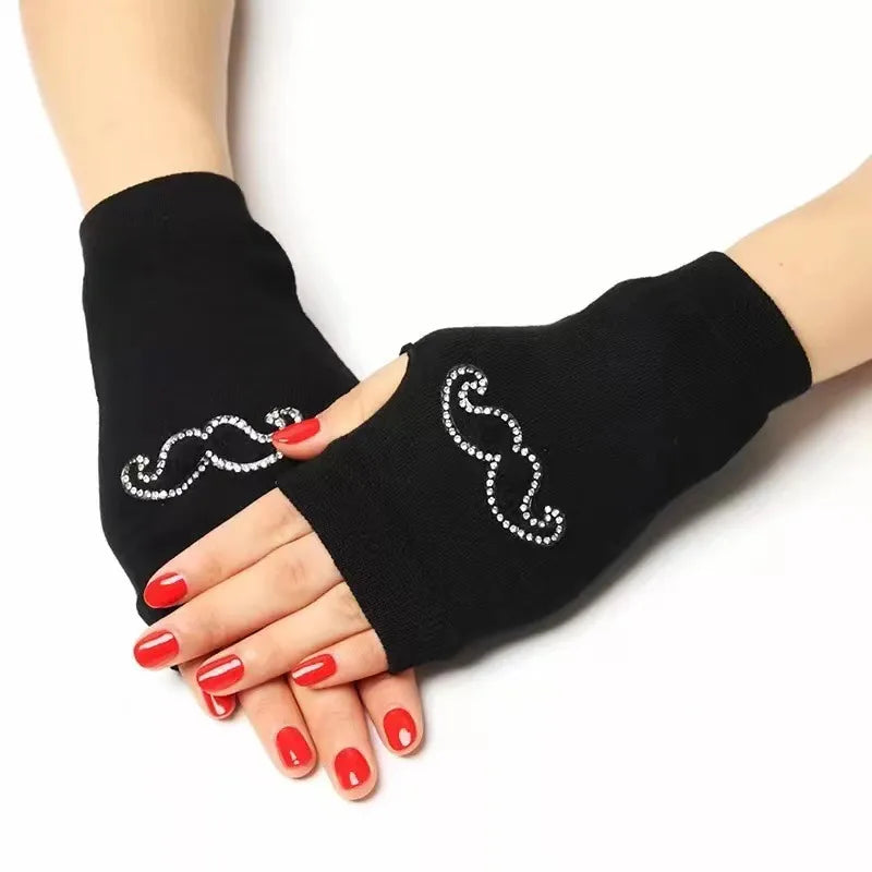 unisex retro bear owl flower knitted fabric gloves 1 pair