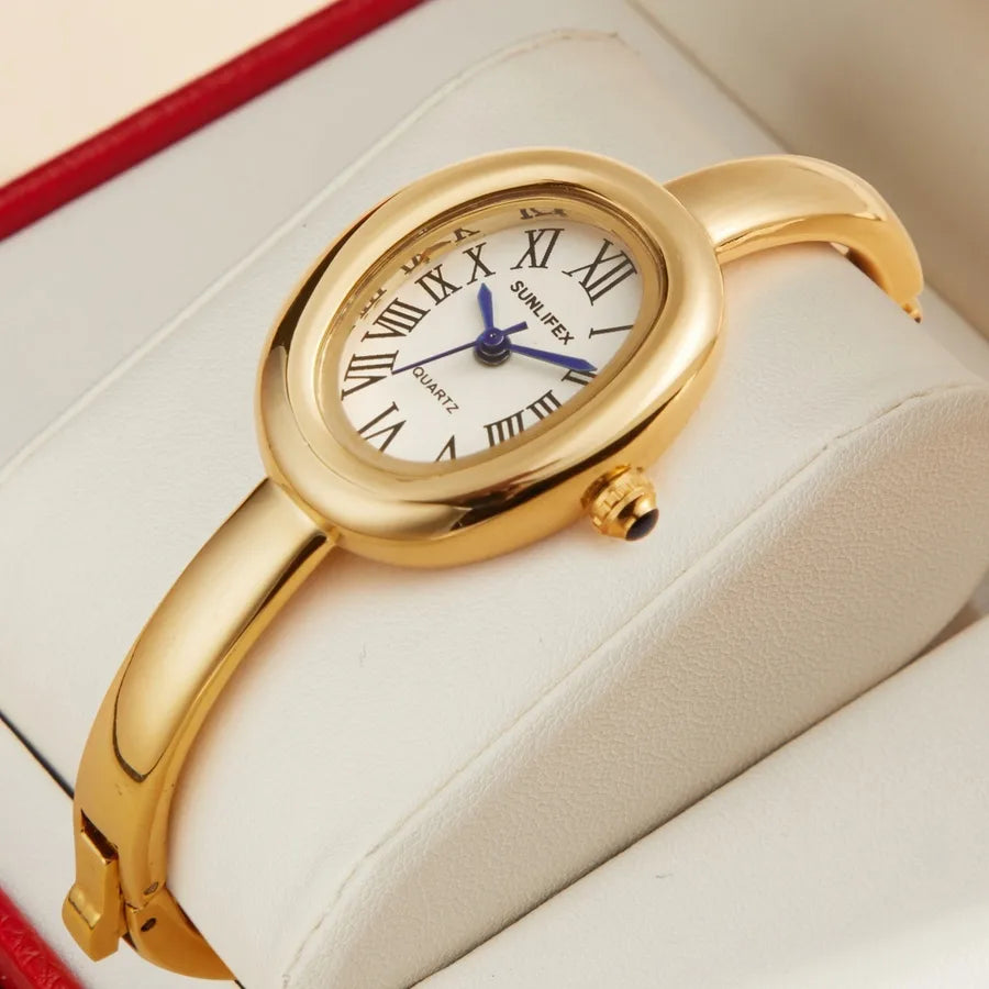 Sunlifex Zhang Jingyi Style Bathtub Bracelet Watch Women's New Luxury Sensation Quartz Watch Fashionable Oval Dial Single Fold Clasp