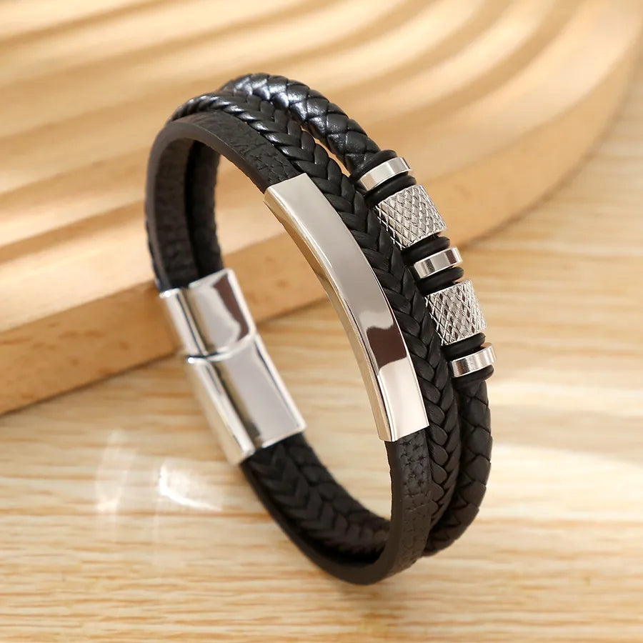 Casual Commute Cool Style Solid Color Pu Leather Layered Men's Bangle