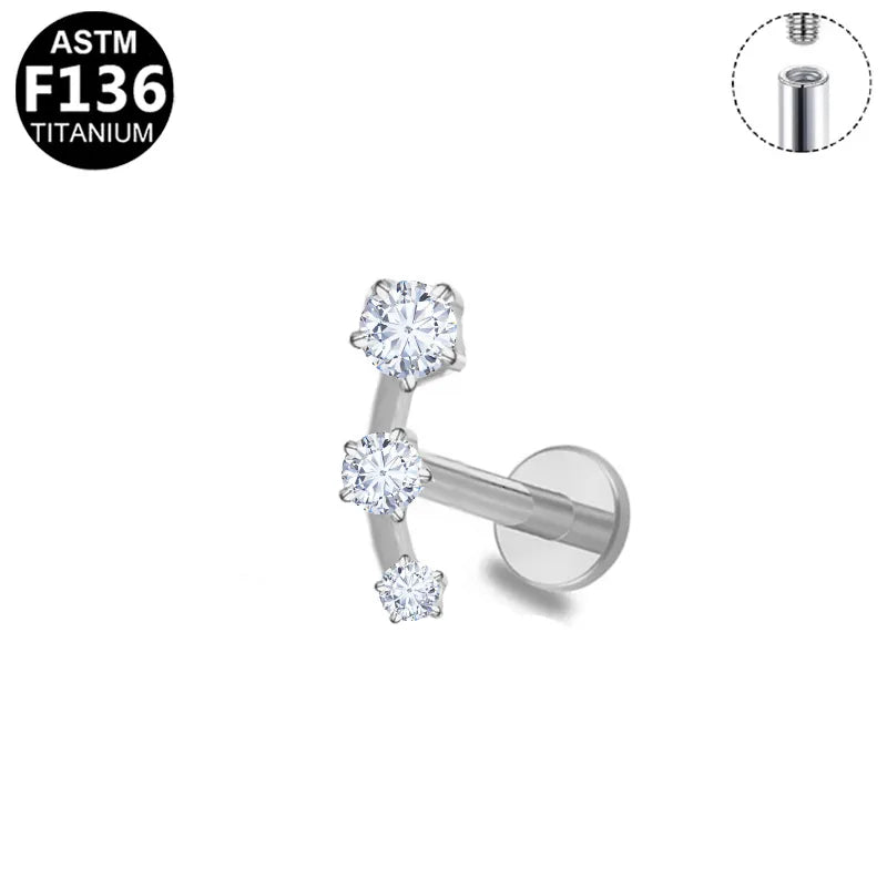 1 Piece Lip Rings Simple Style Shiny Animal Star Titanium Alloy Plating Inlay Zircon 14K Gold Plated White Gold Plated Lip Rings Ear Cartilage Rings & Studs