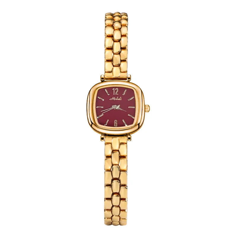 Fashionable Minimalist Square Ladies Quartz Watch Bracelet Stylish Stainless Steel Band Friend Gift Gold Tone Trendy Wristwatch