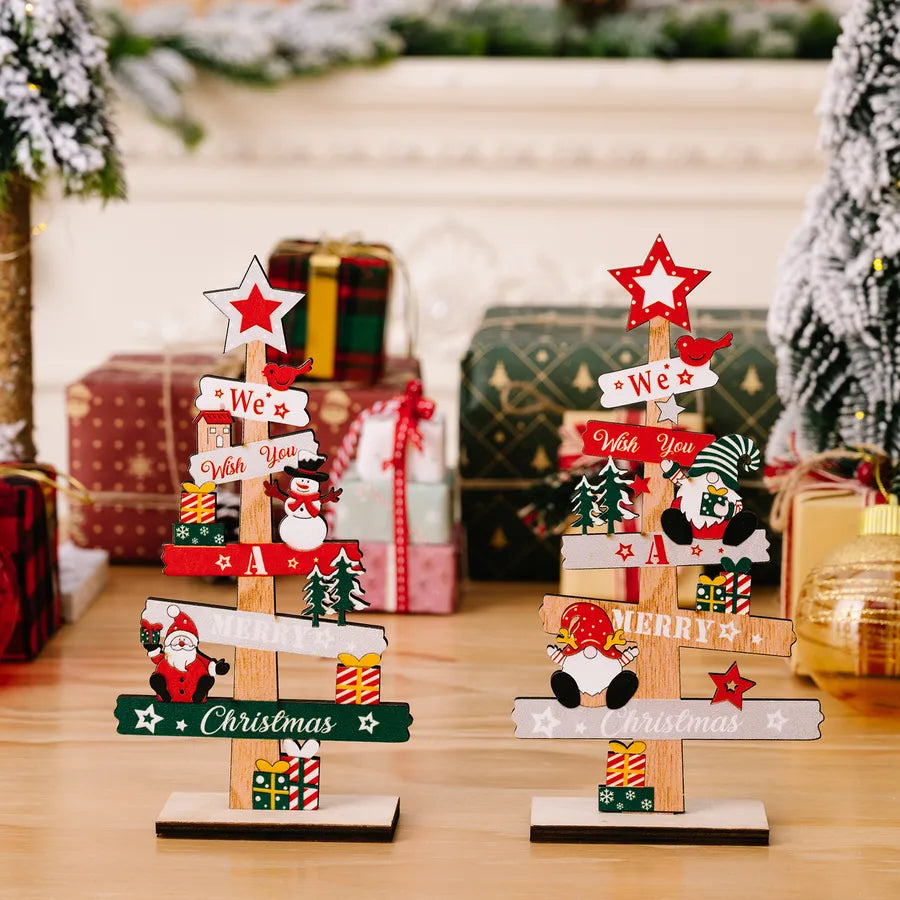 Christmas Cartoon Style Cute Christmas Tree Letter Snowman Wood Indoor Party Festival Ornaments