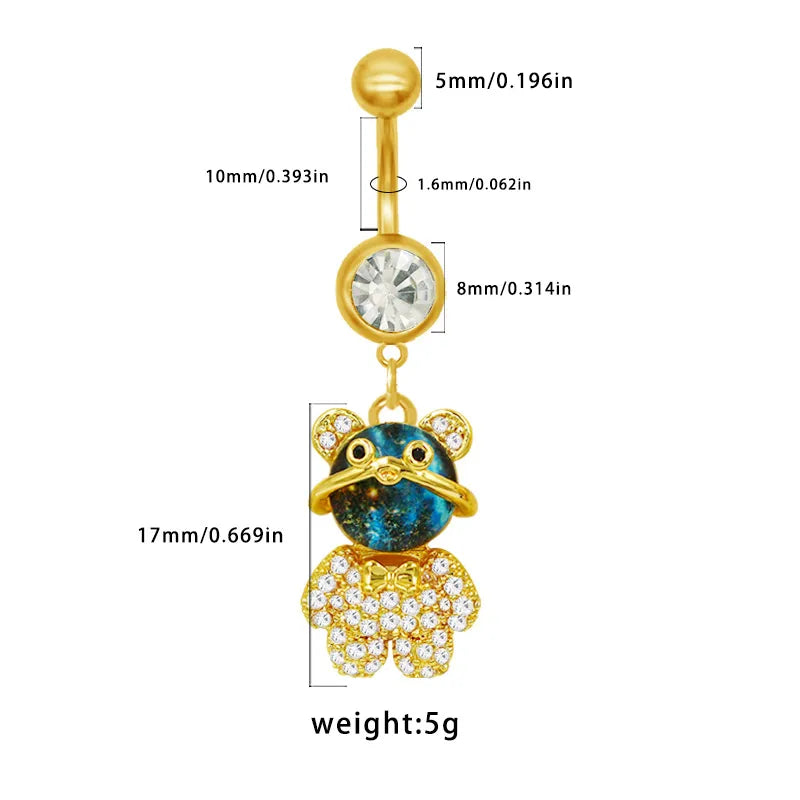1 Piece Belly Rings Elegant Hawaiian Tropical Bear Cat Bow Knot 316 Stainless Steel  Alloy Inlay Resin Rhinestones Glass Gold Plated
