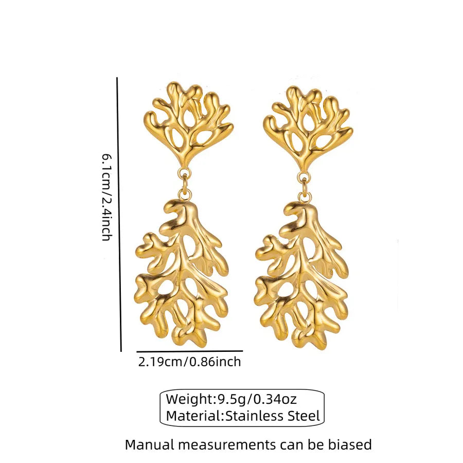 1 Pair Fairy Style Beach Sweet Coral Coral 304 Stainless Steel Imitation Gold  Drop Earrings