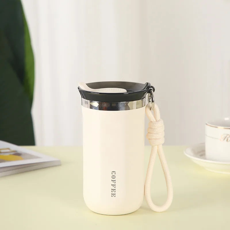 Portable Stainless Steel 304 Vacuum Insulated Coffee Mug With Carrying Rope Simple Modern Aesthetic Value Heat Retention Water Bottle