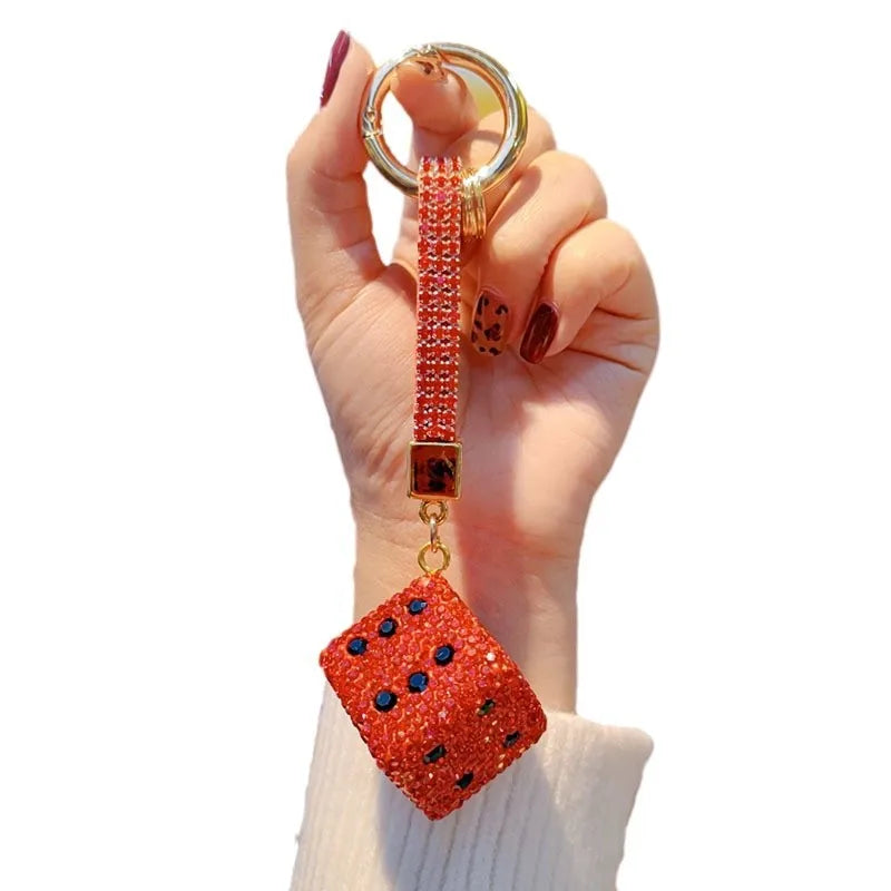 Fashionable Cute New Style Dice Shaped Car Keys And Handbag Keychains Circle Pendant Czech Crystal Star Pattern Accessory