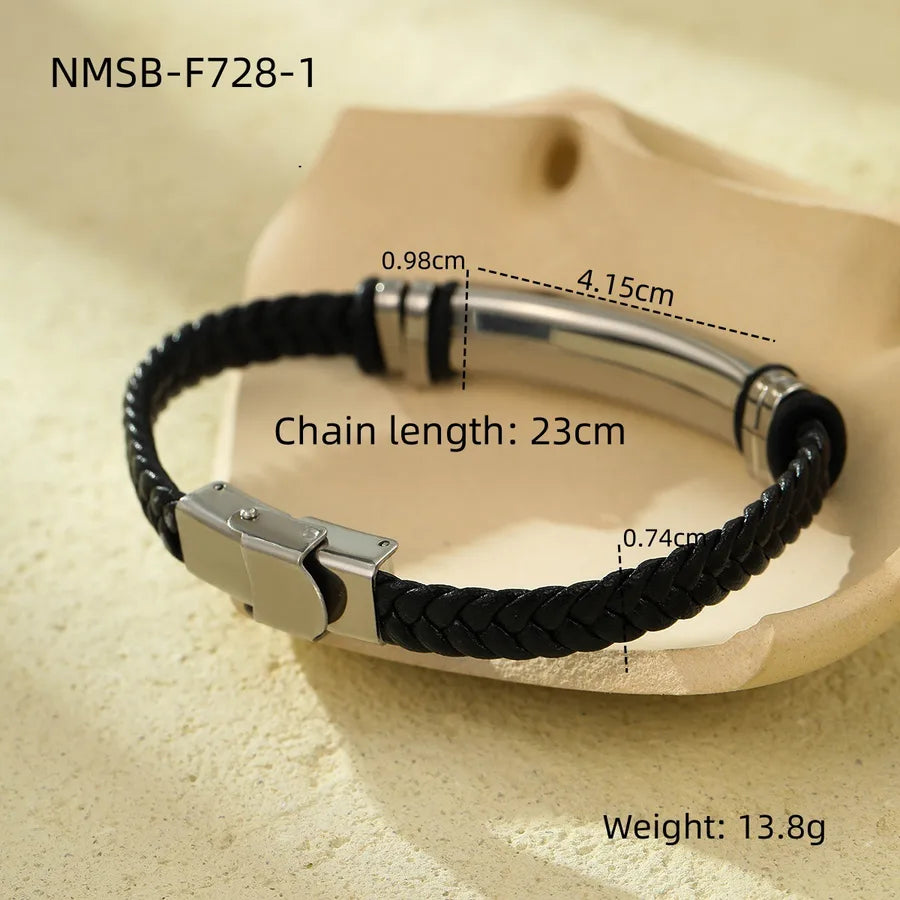 Personality Trend Stainless Steel Bracelet Curved Brand Can Carve Writing Men and Women  Hand Woven Leather Bracelet