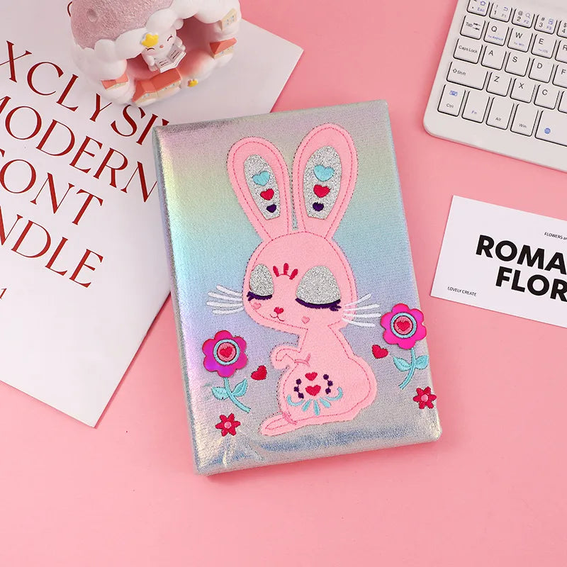 Adorable Cartoon  And Rabbit Handmade Notebook Journal For Kids And Teenage Girls Sparkling Memo Book Simple Style