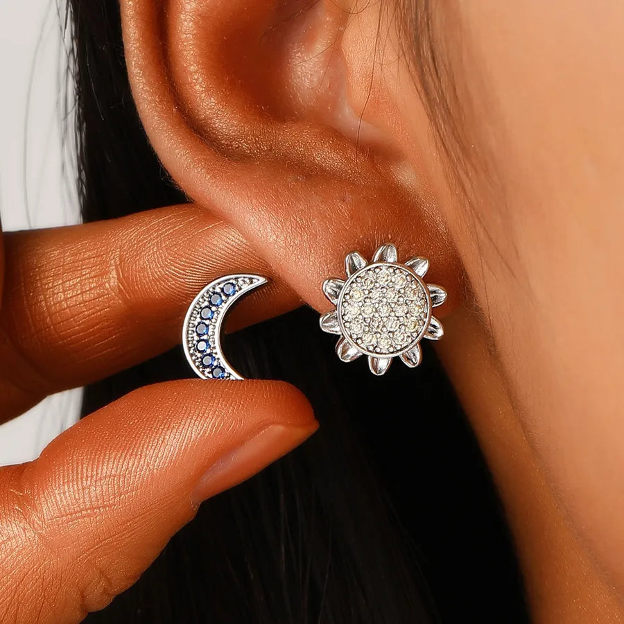 1 Pair Elegant Sun Moon Plating 304 Stainless Steel Ear Studs