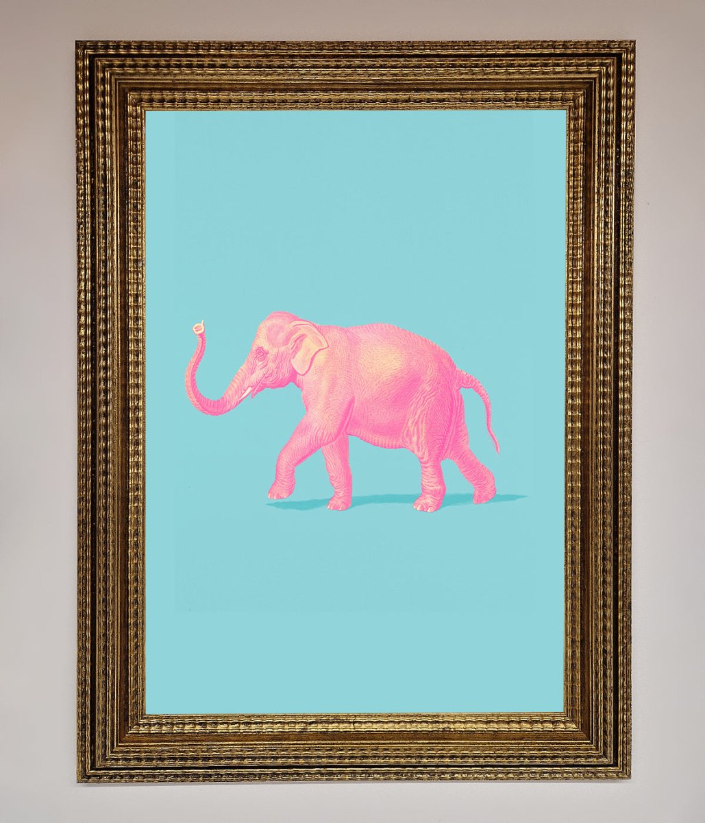 Pink Elephant On Blue Framed Print - Zestio