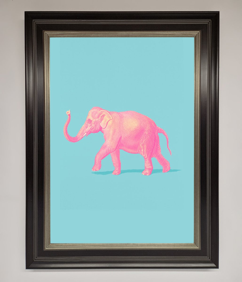 Pink Elephant On Blue Framed Print - Zestio