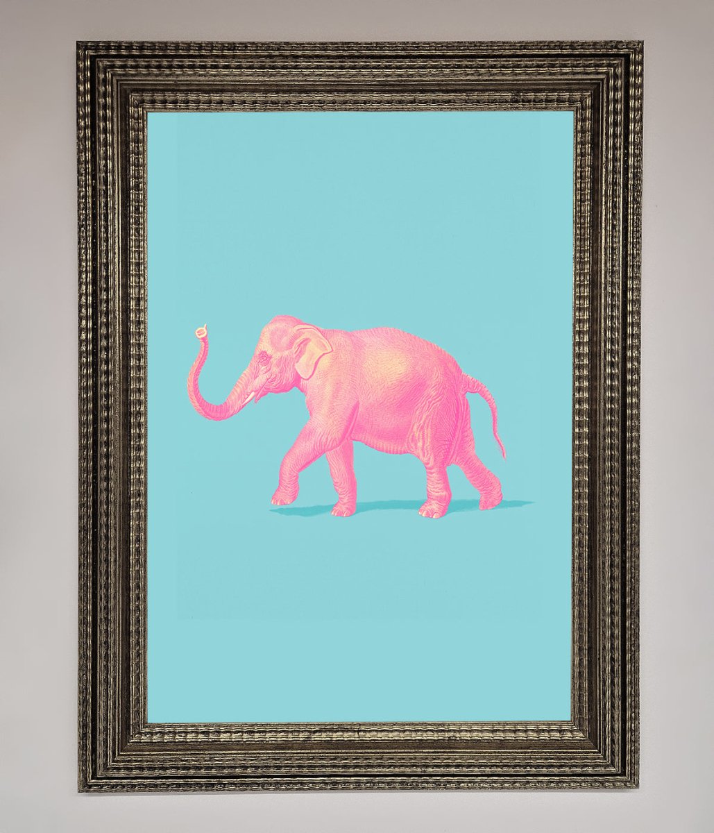 Pink Elephant On Blue Framed Print - Zestio