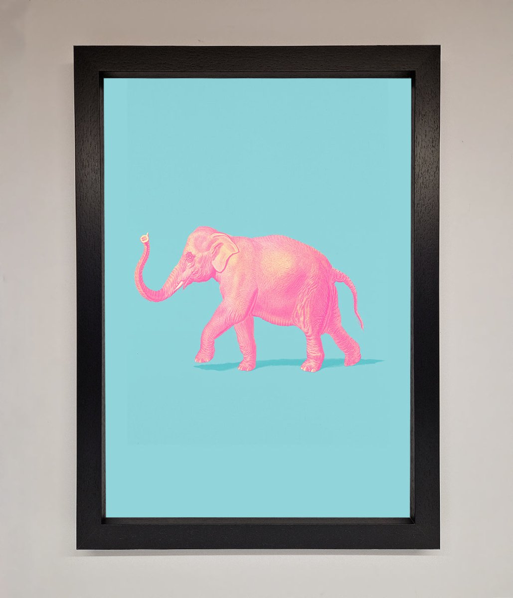 Pink Elephant On Blue Framed Print - Zestio