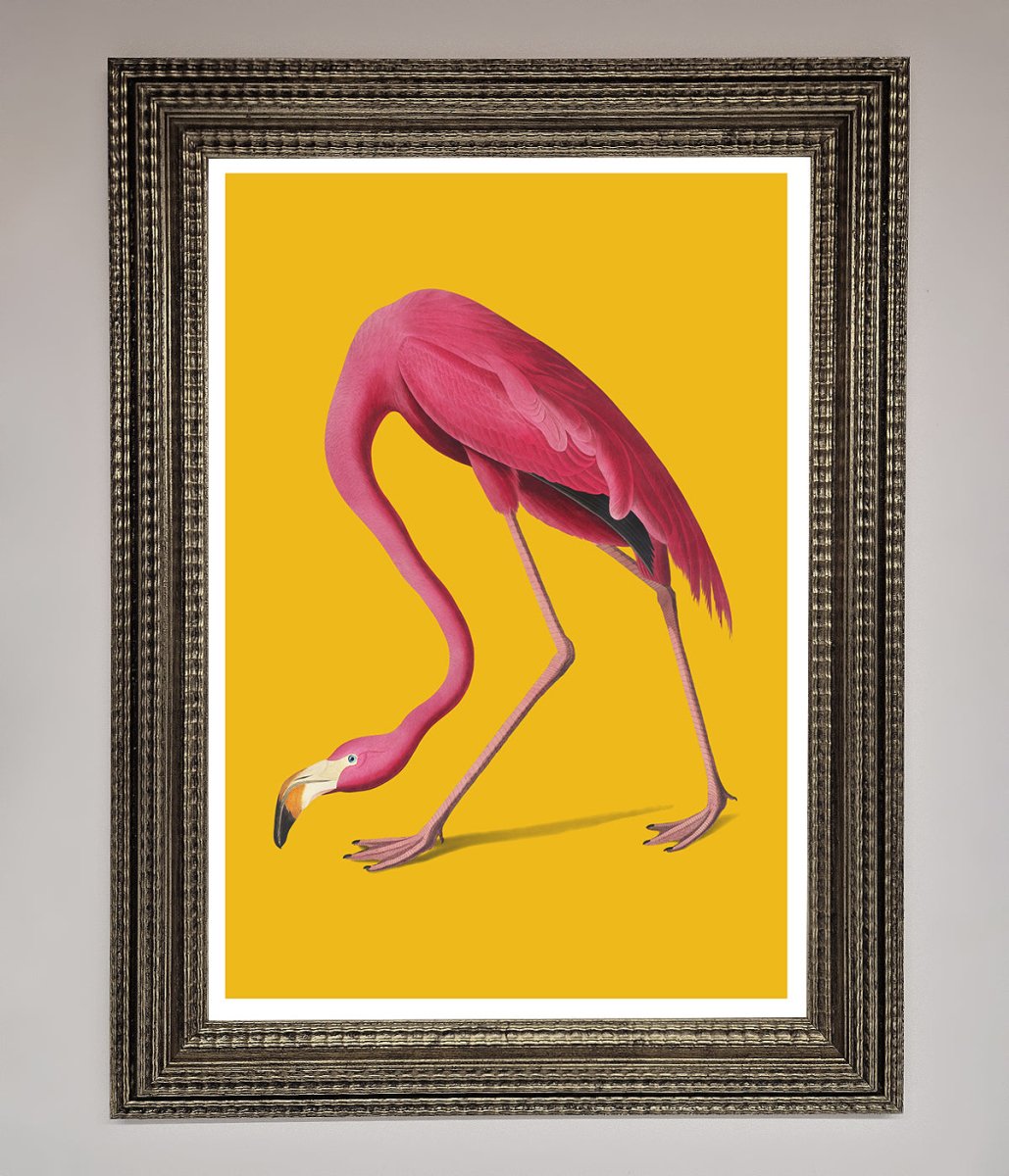 Pink Flamingo On Yellow Framed Print - Zestio
