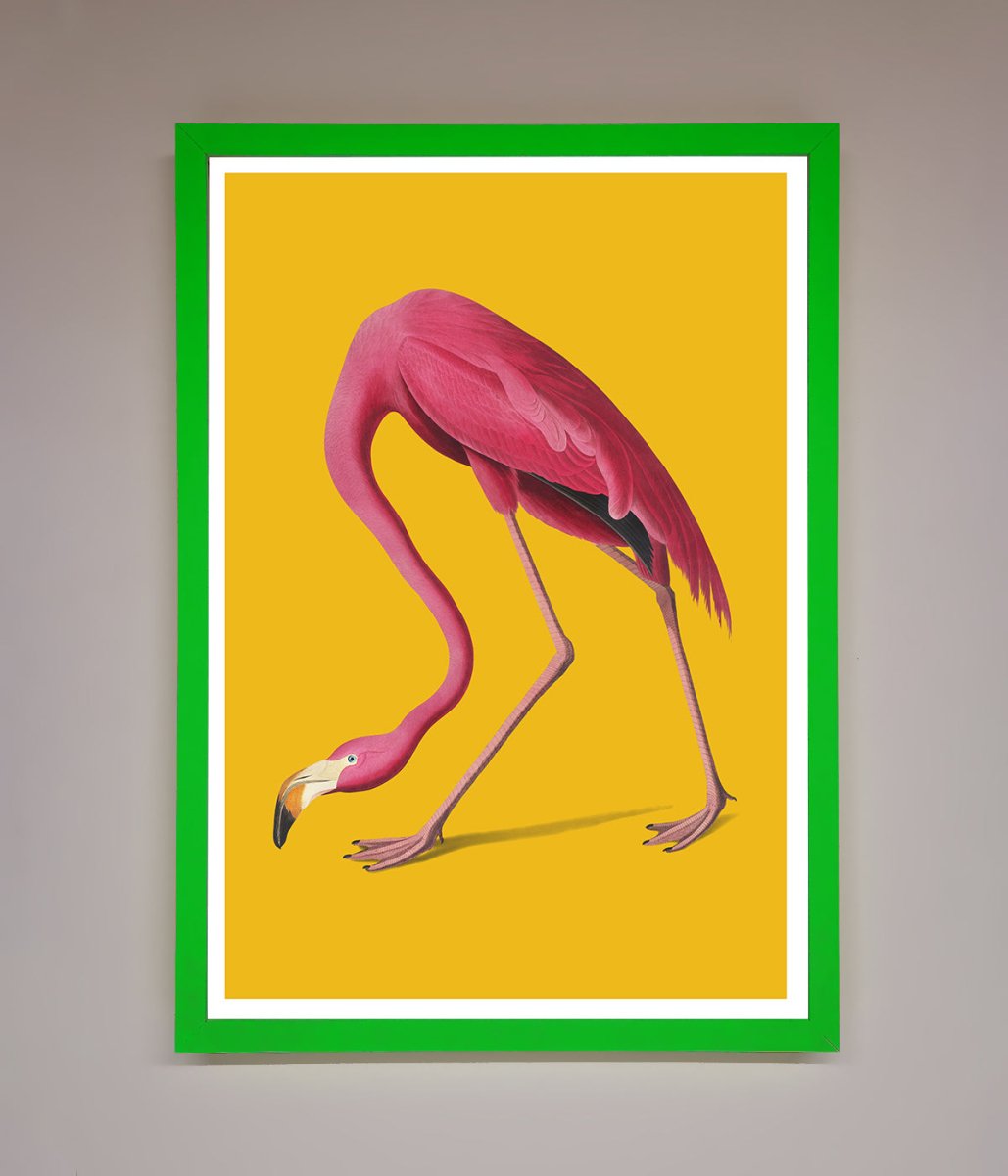 Pink Flamingo On Yellow Framed Print - Zestio