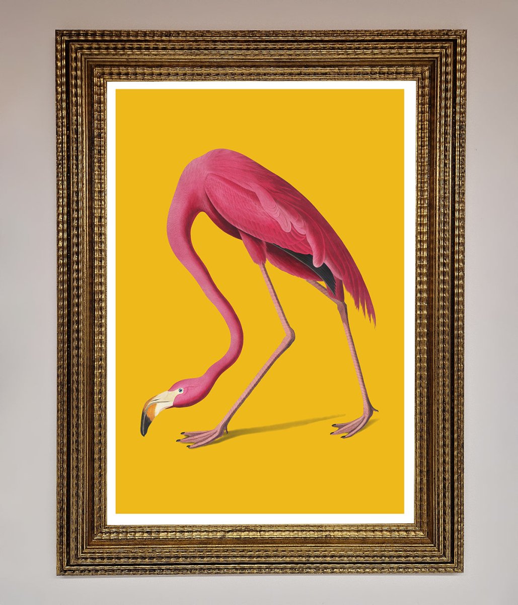 Pink Flamingo On Yellow Framed Print - Zestio