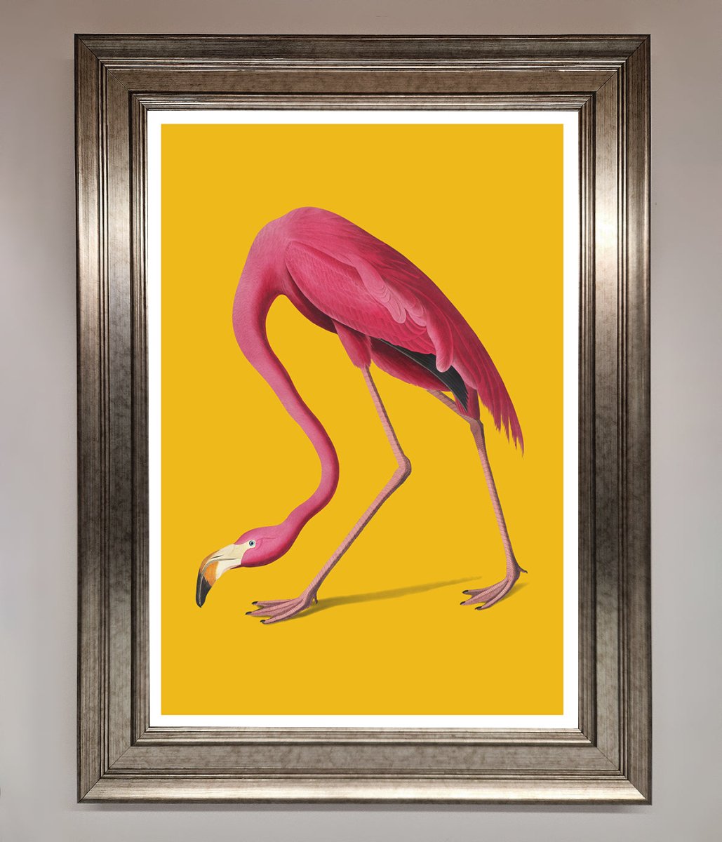 Pink Flamingo On Yellow Framed Print - Zestio