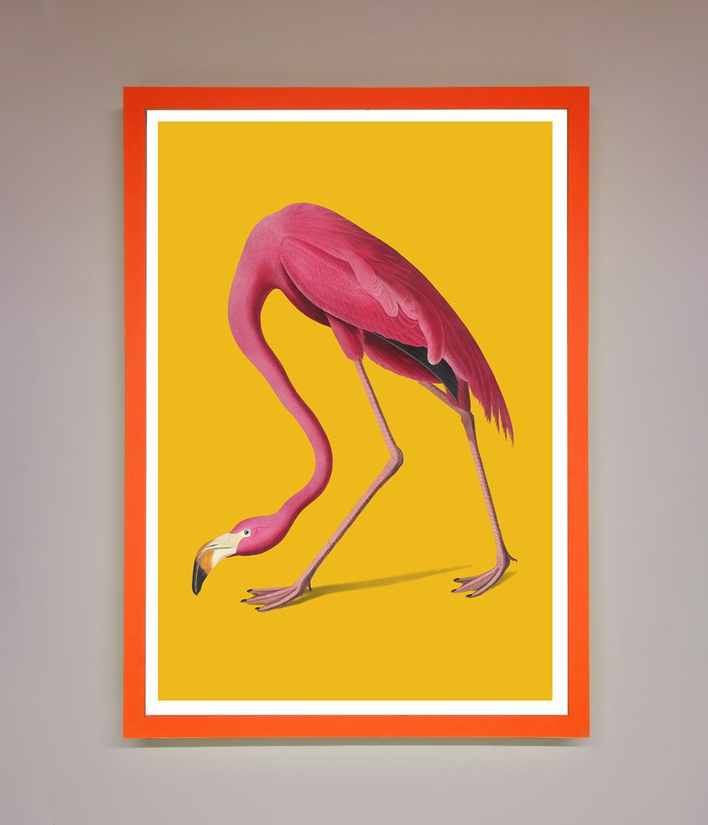 Pink Flamingo On Yellow Framed Print - Zestio