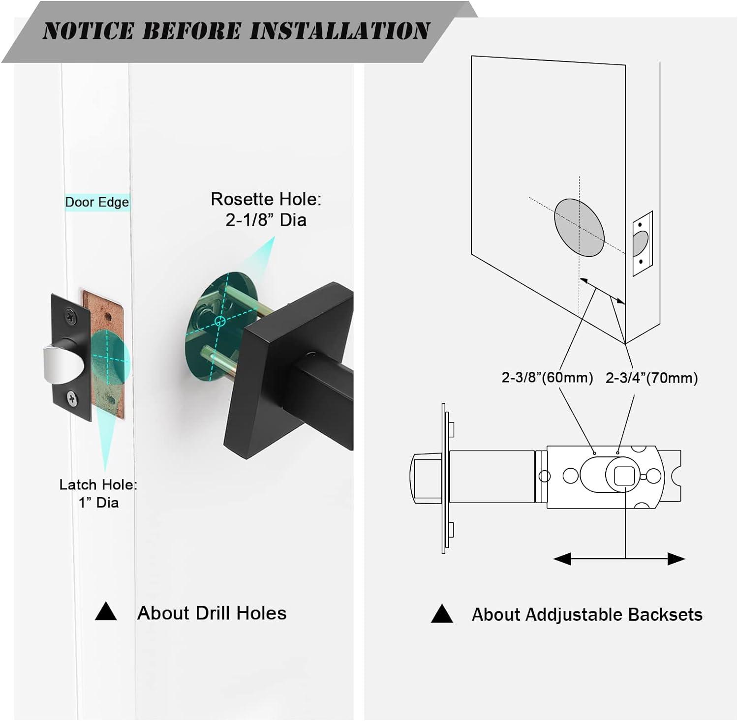 Interior Privacy Door Lever Stainless Steel Square Handle Bathroom Bedroom