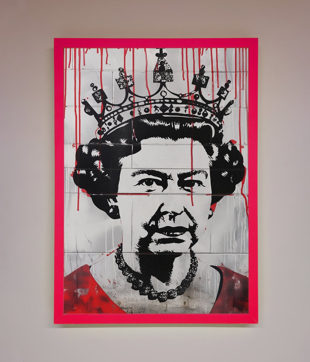 Queen Elizabeth Graffiti Red Blood Framed Poster - Zestio
