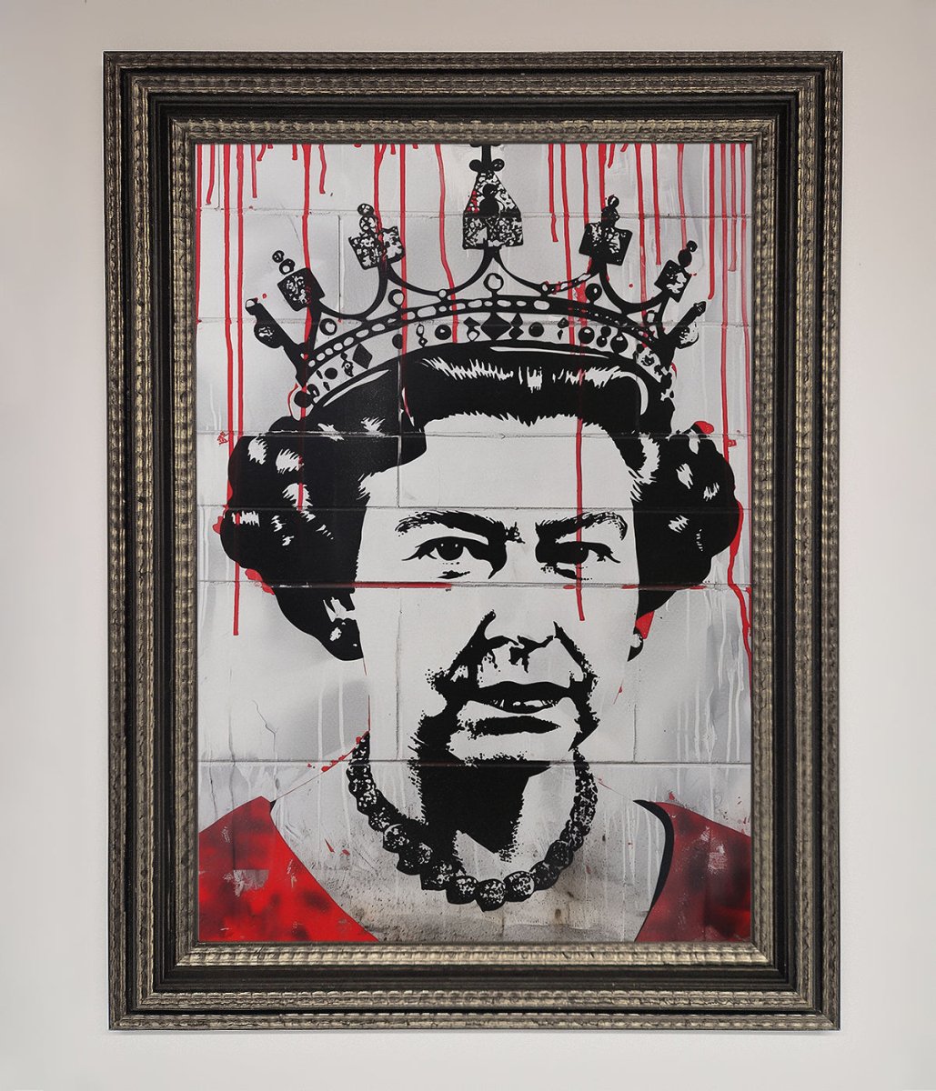 Queen Elizabeth Graffiti Red Blood Framed Poster - Zestio