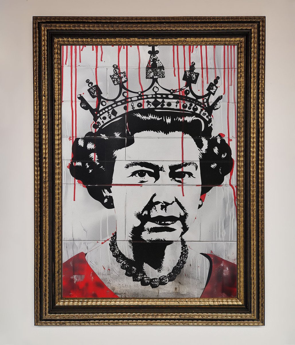 Queen Elizabeth Graffiti Red Blood Framed Poster - Zestio