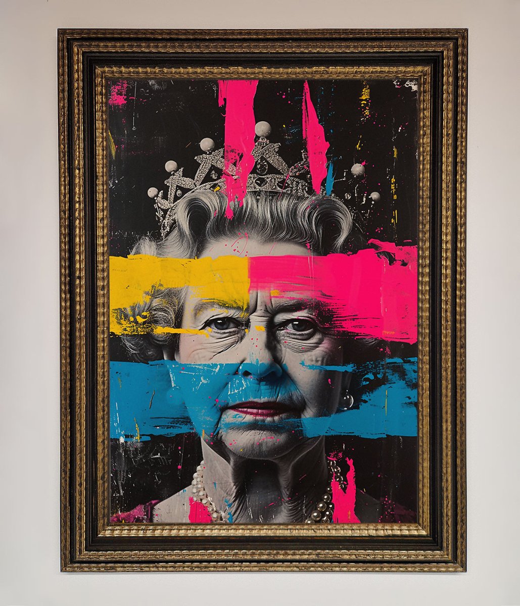 Queen Elizabeth Paint Splatter Framed Wall Art - Zestio