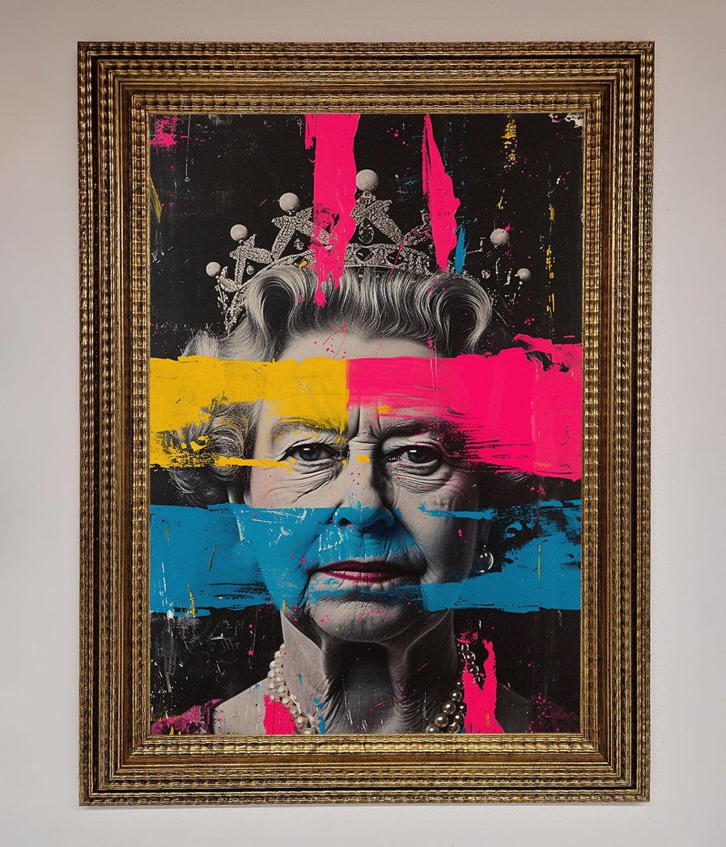 Queen Elizabeth Paint Splatter Framed Wall Art - Zestio