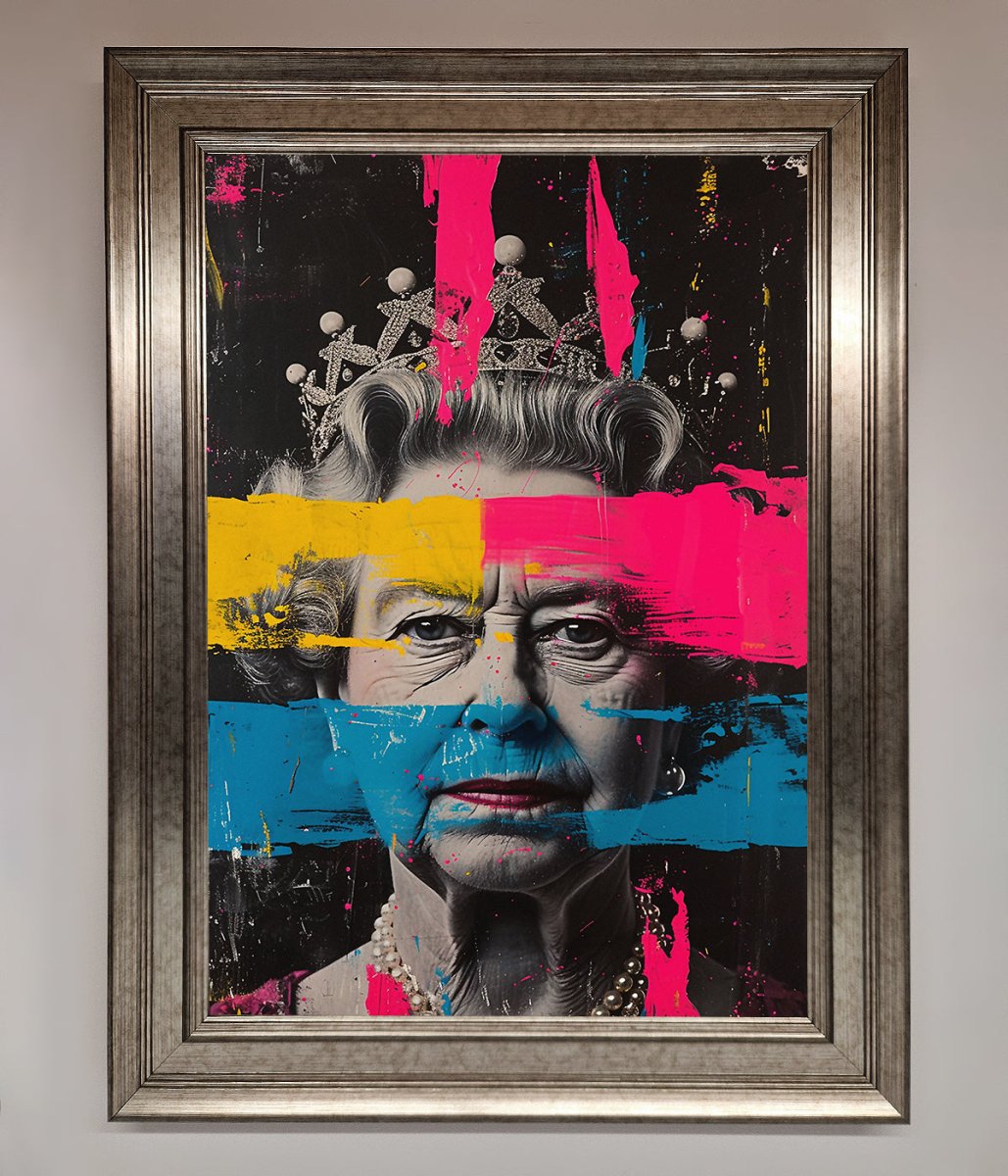 Queen Elizabeth Paint Splatter Framed Wall Art - Zestio