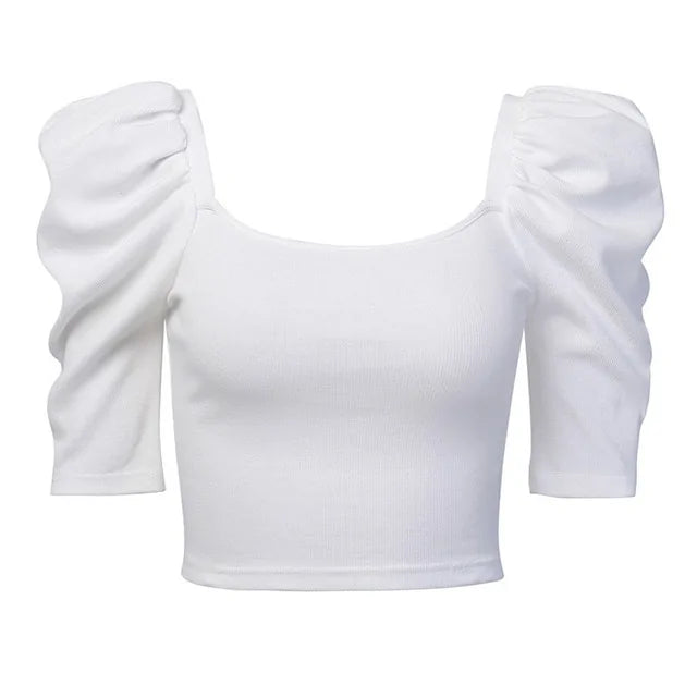 Elegant Puff Sleeves Blouse with Square Neckline - Chic Spring Essential for Effortless Style