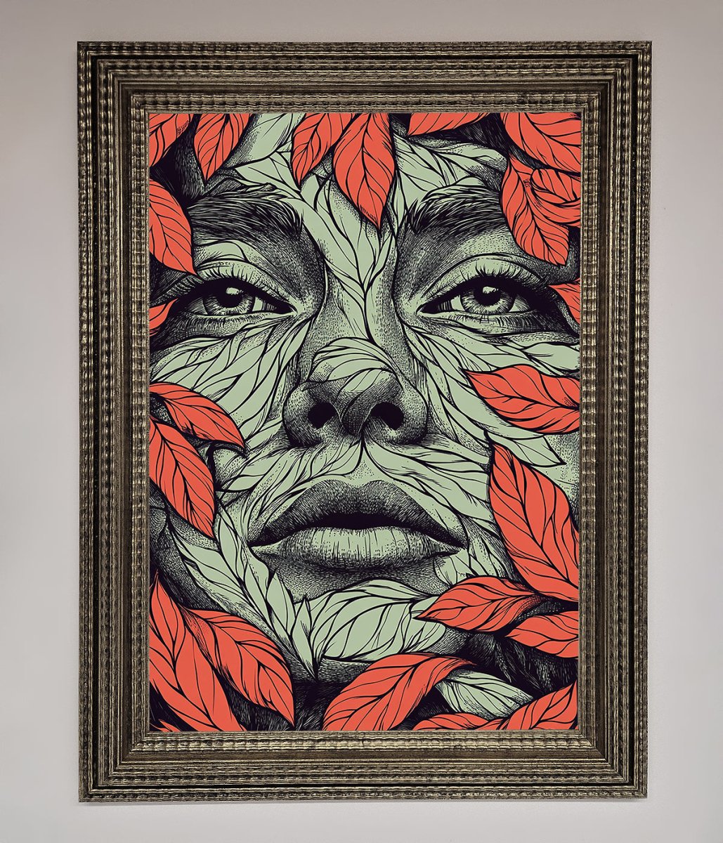 Red Leaves Face Framed Print - Zestio