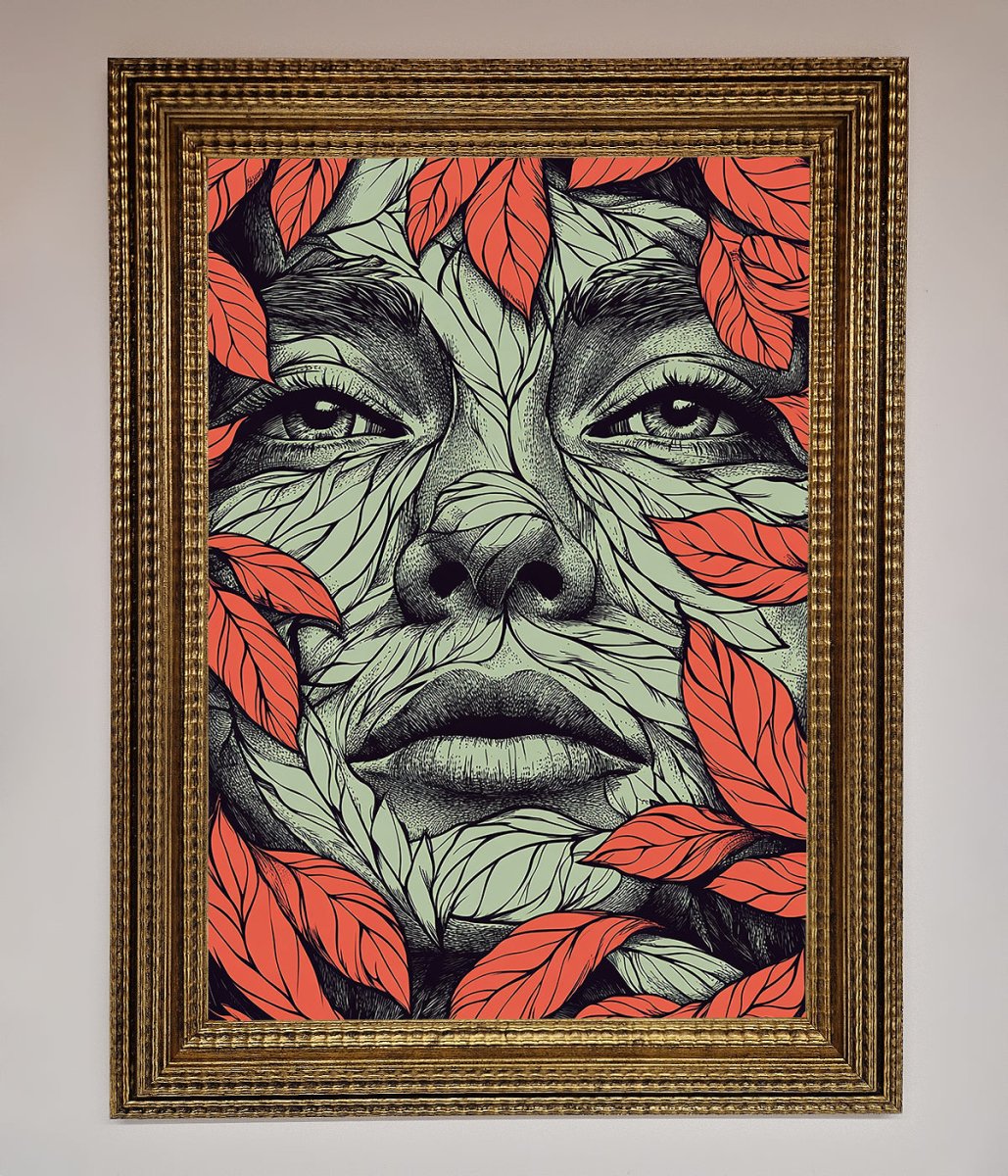 Red Leaves Face Framed Print - Zestio