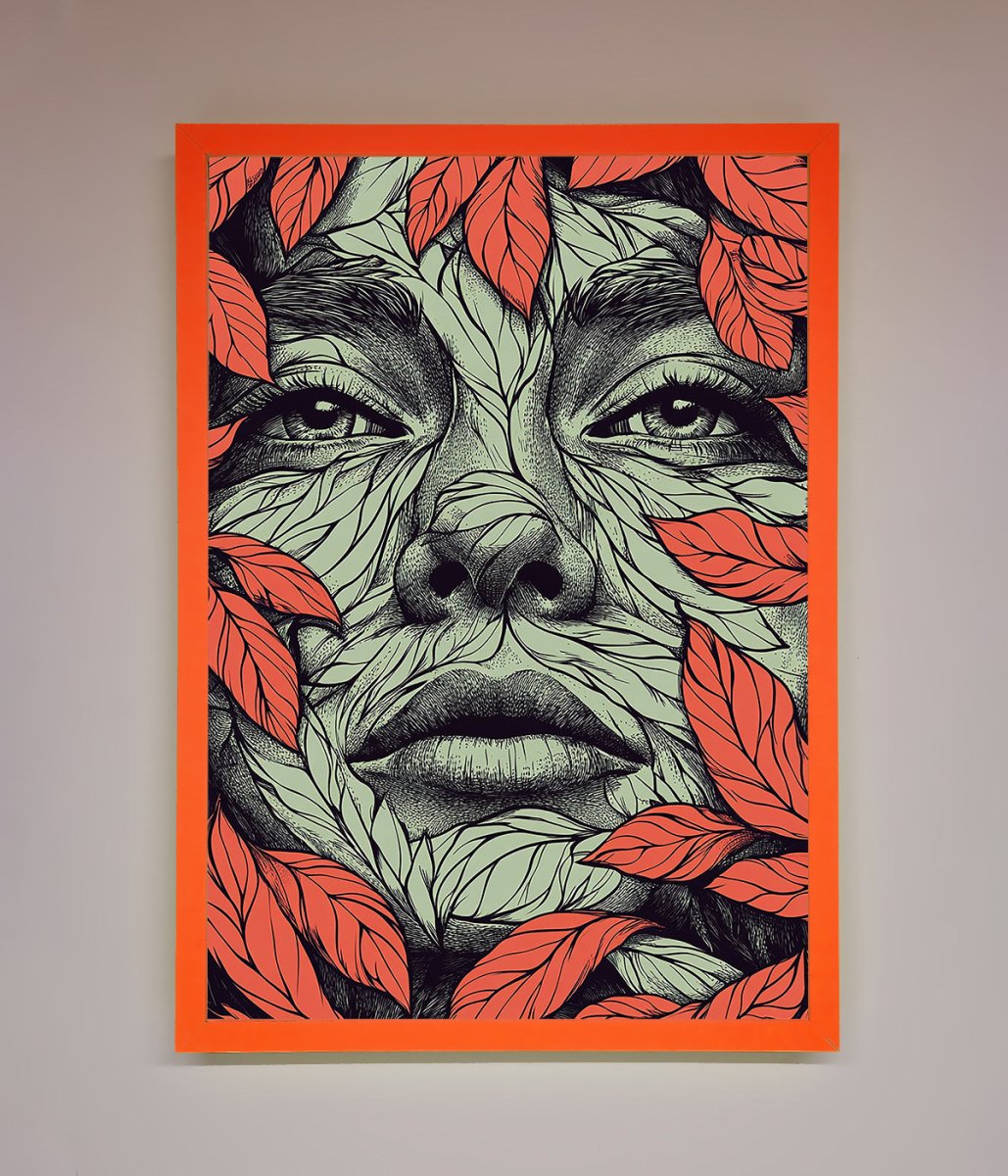 Red Leaves Face Framed Print - Zestio