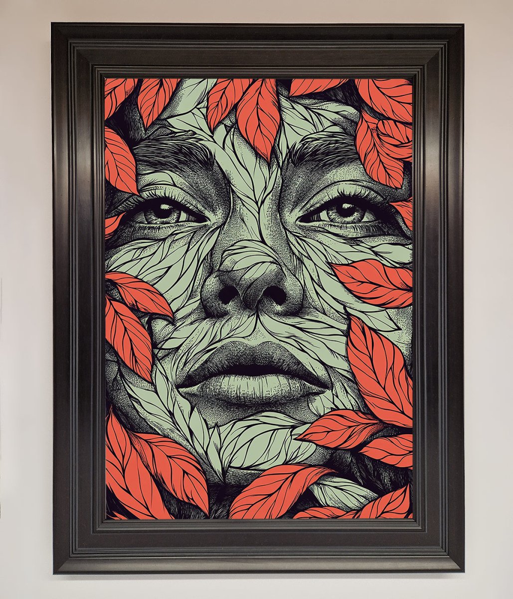 Red Leaves Face Framed Print - Zestio