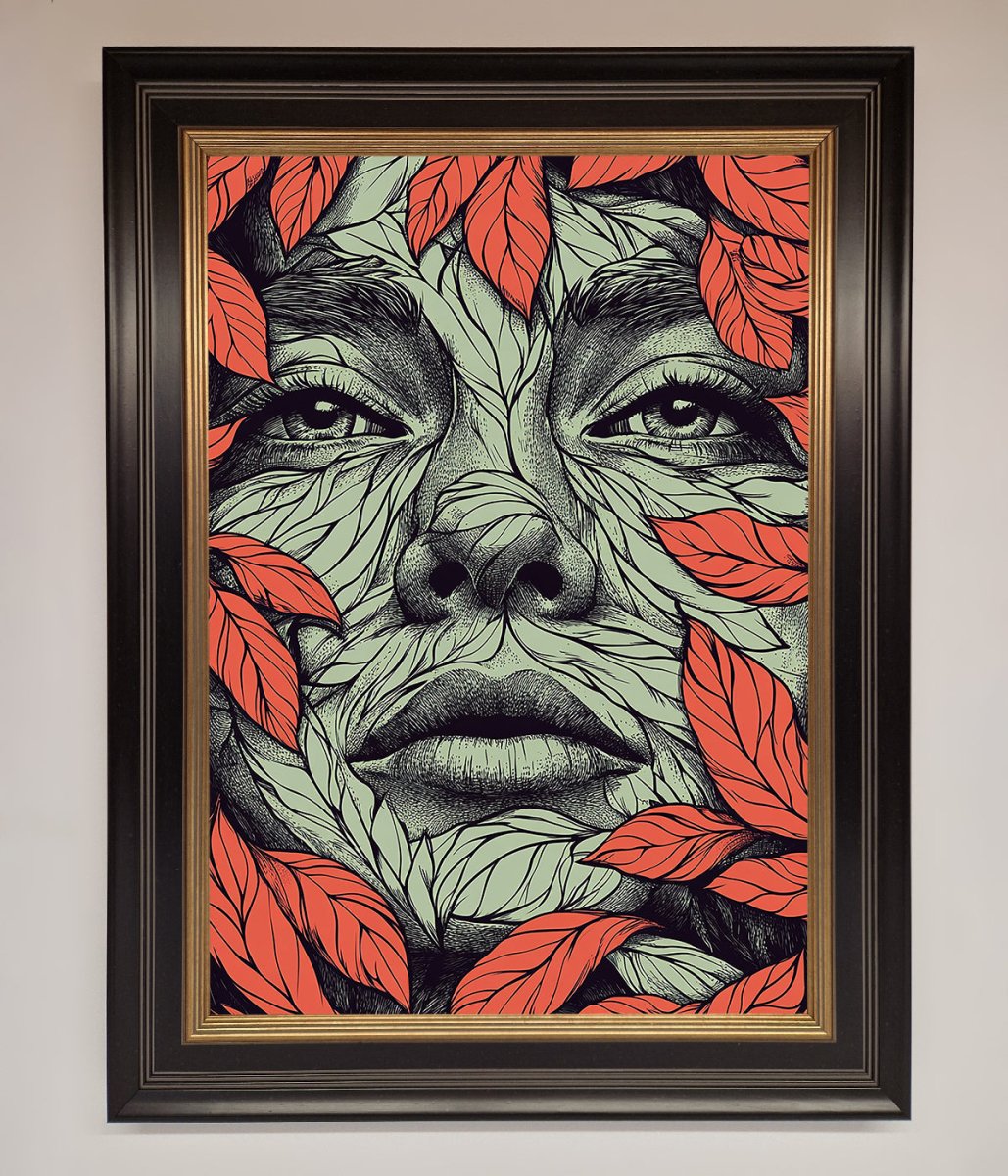 Red Leaves Face Framed Print - Zestio
