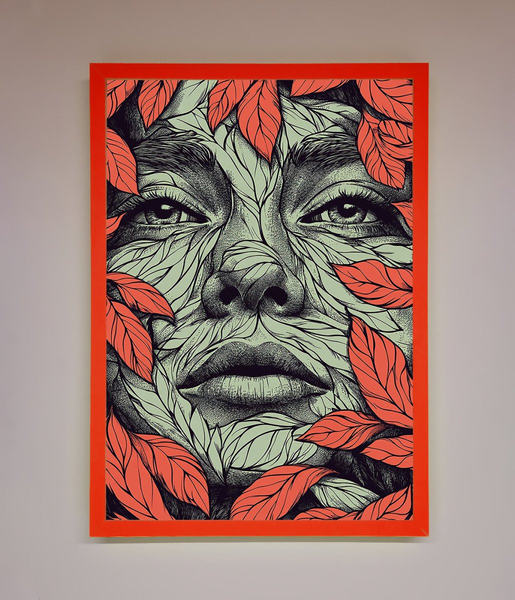Red Leaves Face Framed Print - Zestio