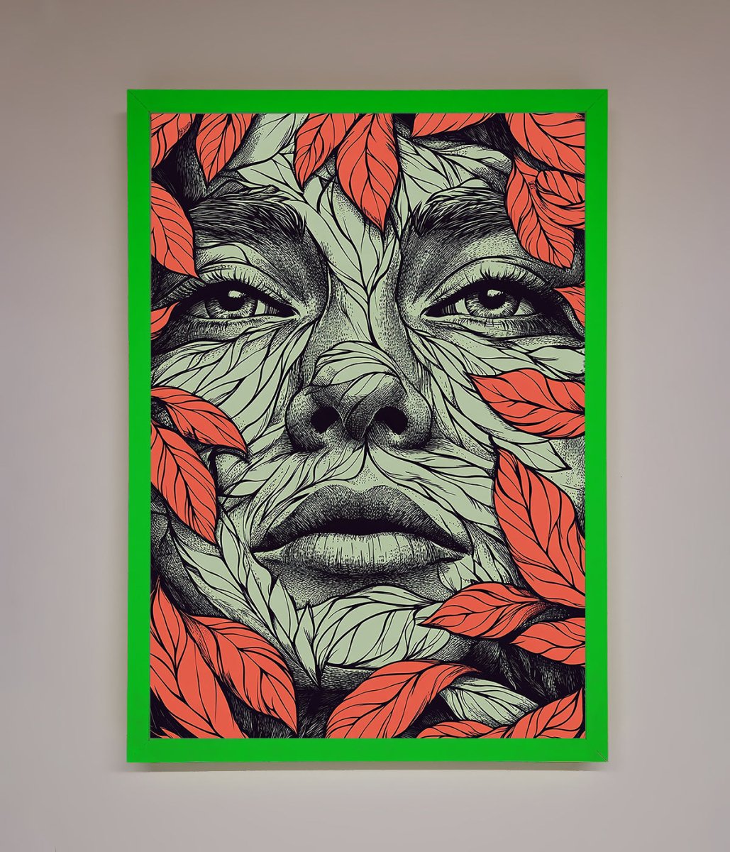 Red Leaves Face Framed Print - Zestio