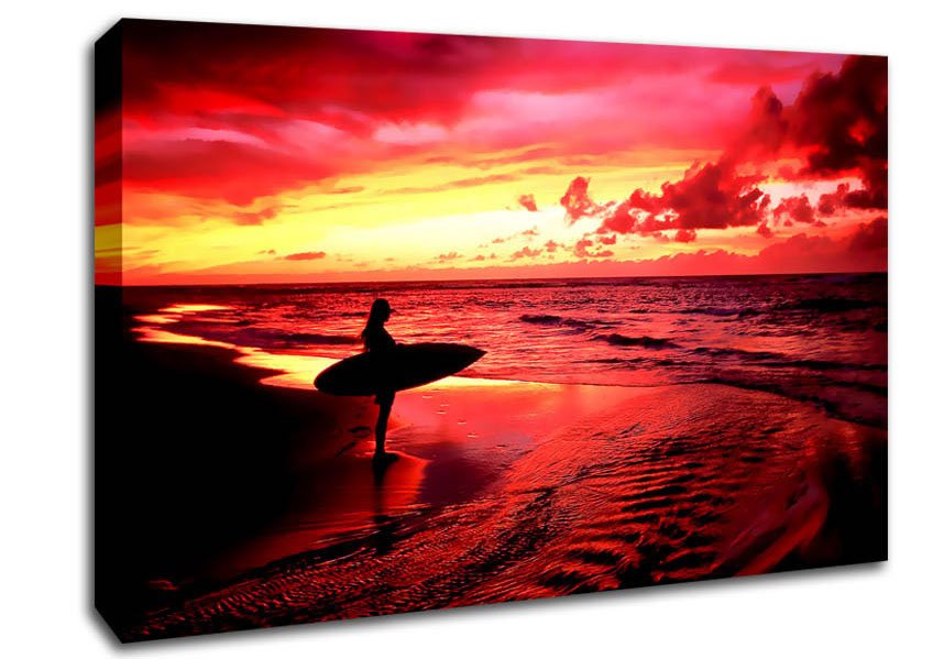 Red Surfer Girl Canvas Wall Art - Zestio
