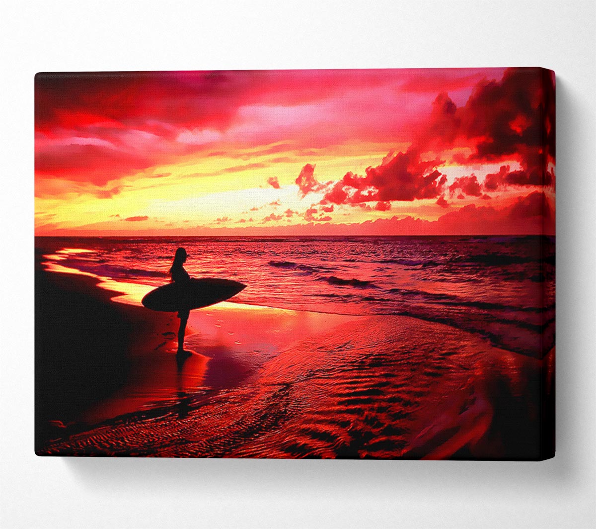 Red Surfer Girl Canvas Wall Art - Zestio