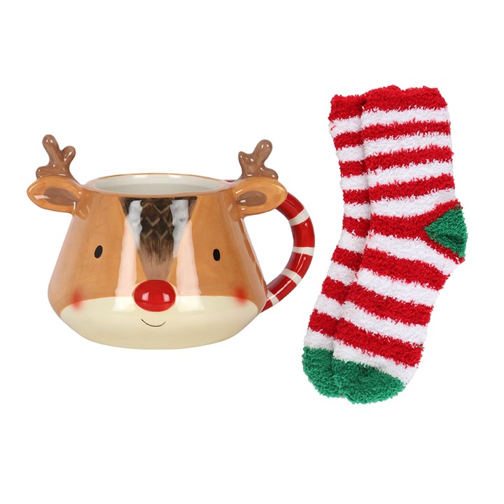Christmas Reindeer Sock And Mug Set