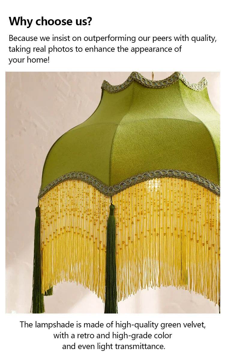 Retro Velvet Tassel Pendant Light – Green Fabric Art Chandelier by SANDYHA