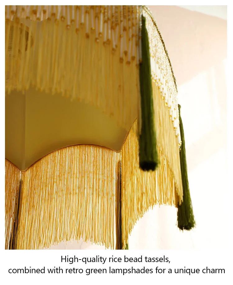 Retro Velvet Tassel Pendant Light – Green Fabric Art Chandelier by SANDYHA